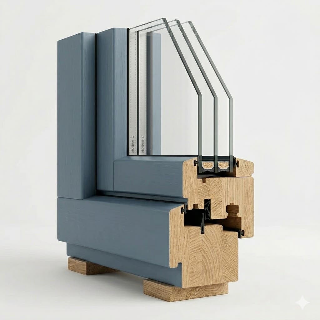 Triple-glazed timber window section suitable for planning-friendly timber replacements