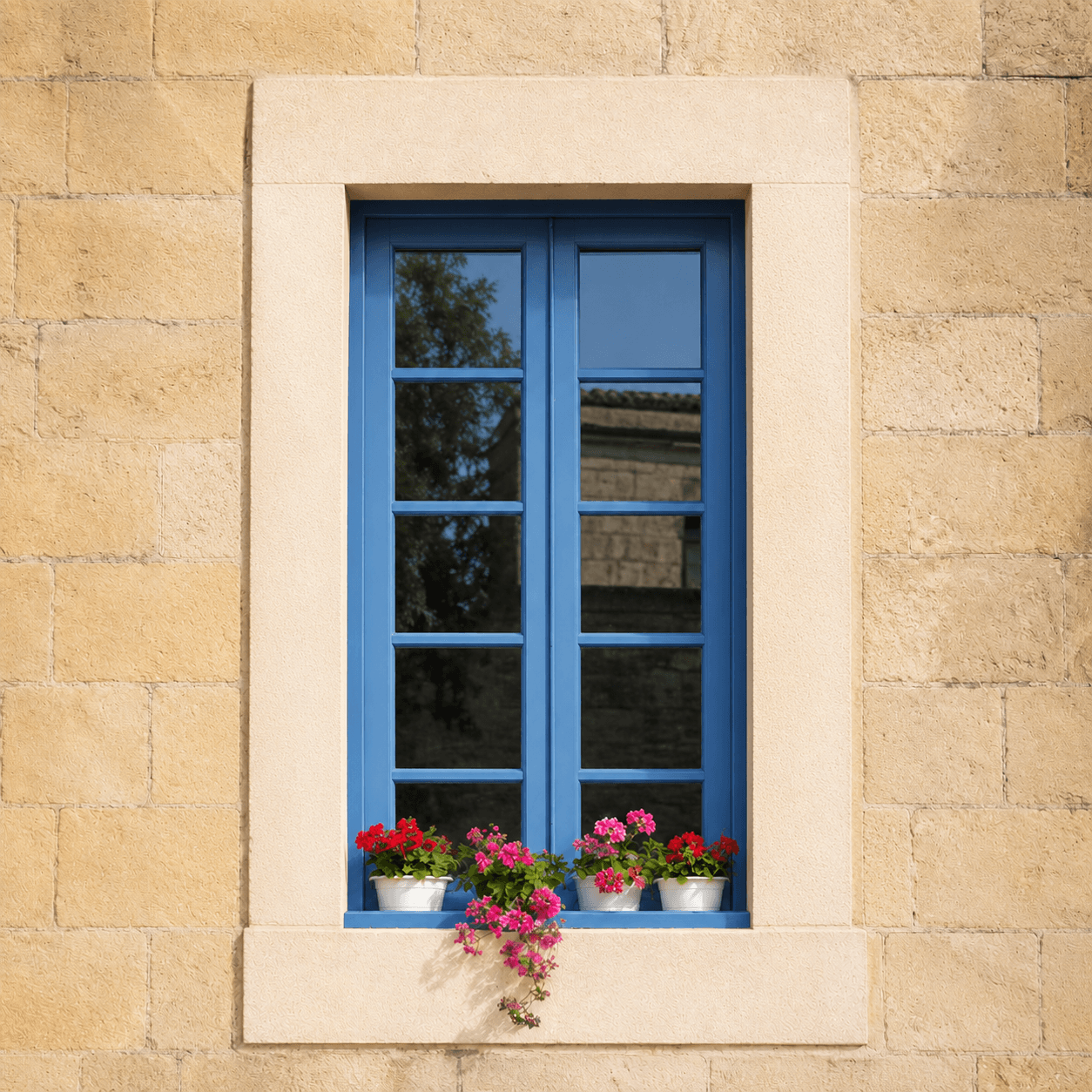 Engineered timber window in a Maltese stone facade