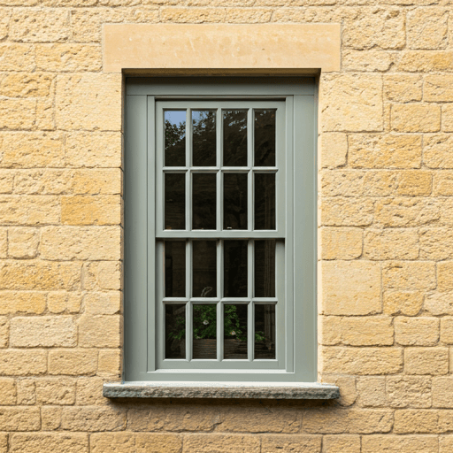 Traditional painted timber window set within a Maltese limestone wall